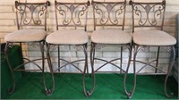 Set of (4) Metal  Bar Stools with Cushioned Seats