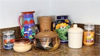 Collection of Pottery & (2) Candles