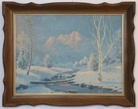 Winter Scene Print in Wood Frame