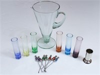 Set of Six Glasses with Pitcher & Cocktail Forks