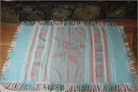 Turquoise & Coral Star Western Rug w/Fringe