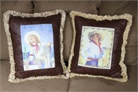 Pair of Western Cowgirl Leather Throw Pillows
