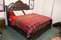 King Size Ornate Leather & Wood Bed Frame
