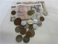 Lot of Foreign Coins and 20 English Pounds