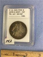 Morgan silver dollar 1879S marked AU        (a 7)