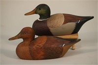 Pair of Miniature Drake & Hen Mallard Duck Decoys