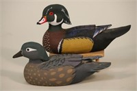 Pair of Drake & Hen Miniature Wood Duck Decoys by