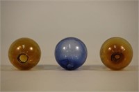 Lot of 3 Antique Glass Target Balls, 1 Blue and 2