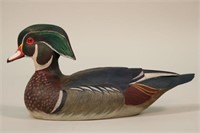 Wood Duck Drake Decoy, Hand Carved & Painted By