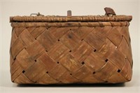 Early Woven Fish Creel With Leather Strap, Nice