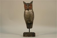 Hand Carved Owl on Stand By Unknown Carver, Solid