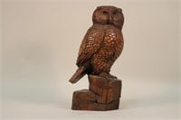 Folk Art Hand Carved Owl by H. Ward, Solid 1