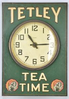 TETLEY TEA TIME EMBOSSED TIN ADVER. CLOCK