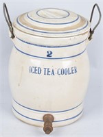 BLUE and WHITE STONEWARE 2 GAL. ICED TEA COOLER