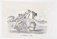 1882 CURRIER & IVES, A FOUL TIP,  BLACK BASEBALL