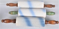 3-BLUE and  WHITE STONEWARE ROLLING PINS