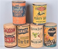 6-VINTAGE OAT MEAL ADVERTISING CONTAINERS