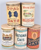 5-VINTAGE OAT MEAL ADVERTISING CONTAINERS