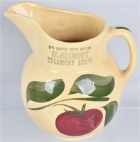 YELLOW WARE PITCHER w/ APPLE DECORATIONS & AD
