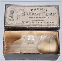 1800s PHENIX BREAST PUMP "Hand Blown Glass" w/ BOX