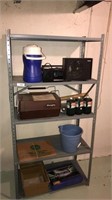Metal shelving unit with content