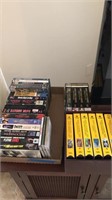 Collection of VHS tapes DVD movies and CDs