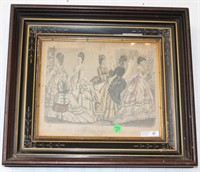 1872 GODEY'S FASHION PRINT IN ANTIQUE FRAME