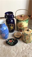 Asian inspired vases, Tea Tins, soap dish and