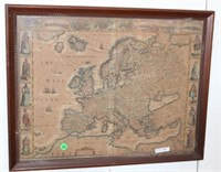 OLD FRAMED & GLAZED MAP OF EUROPE