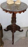 MAHOGANY SIDE TABLE W/ MARBLE TOP &