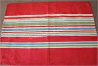 RED STRIPED HOOK RUG W/ GREEN, WHITE, BLUE