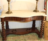 MAHOGANY CONSOLE TABLE W/ MARBLE TOP &