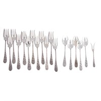 A collection of Schofield sterling silver forks