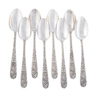 Set of 8 Kirk "Repousse" sterling dessert spoons