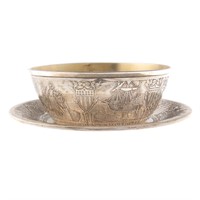 Historical acid-etched sterling bowl and dish