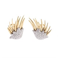 A Pair of 18K Yellow Gold Diamond Earrings