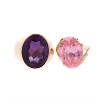 Two Lady's Gemstone Rings in 14K Gold