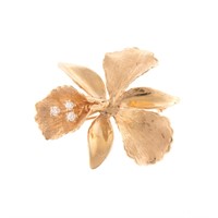 A Lady's Orchid Brooch with Diamonds in 14K Gold
