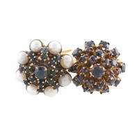 Two Cluster Rings with Sapphires & Pearls in Gold