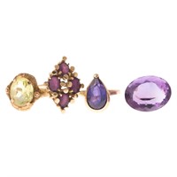 A Trio Lady's Gemstone Rings and an Amethyst