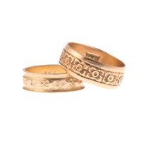 Two Engraved Wedding Bands in 14K Gold