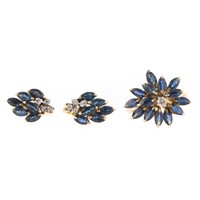 1A Sapphire and Diamond Ring & Earring Set in Gold