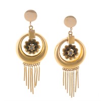 A Pair of Gold Victorian Diamond Dangle Earrings