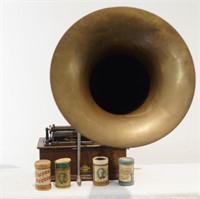 Edison home phonograph machine w long horn
