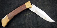Vintage 5" Long Wood & Brass Locking Folding Knife