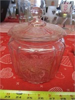 Pink Depression Glass Embossed Canister