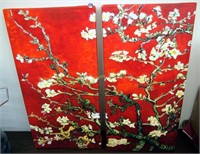 Set Of Red Floral Vinyl Canvas Paintings