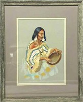 Dave Powell Native American Woman Watercolor
