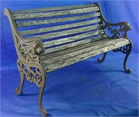 Mini bench wrought iron frame with wood slats