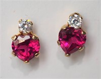 1H- 10k Yellow Gold Synthetic Ruby Earrings - $150